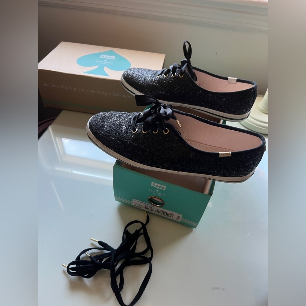 Keds x Kate Spade Champion Glitter Lace Up Sneakers Black Women Size 9.5 - Picture 10 of 13